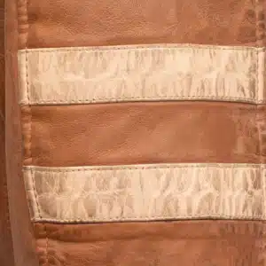 Tan Brown Stripes Biker Leather Jacket - Image 4