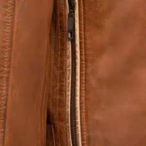 Tan Brown Stripes Biker Leather Jacket - Image 5