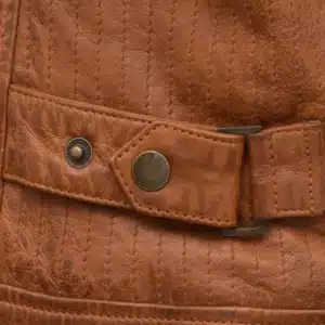 Tan Brown Stripes Biker Leather Jacket - Image 6