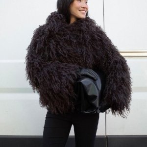 Brown Shaggy Fur Jacket – Mongolian Lamb Inspired Winter Coat