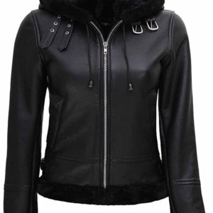 Black Shearling Hooded Moto Jacket – Biker Style