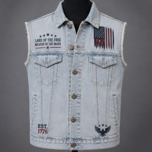 Men's Distressed Denim Vest – Patriotic Biker Style