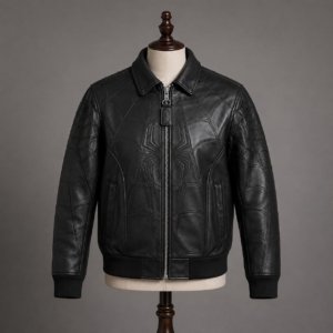 Men's Black Leather Biker Jacket – Racing Style Motorcycle Jacket - Image 1