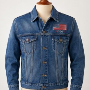 USA Flag Embroidered Denim Trucker Jacket