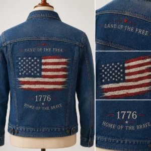 USA Flag Embroidered Denim Trucker Jacket - Image 3