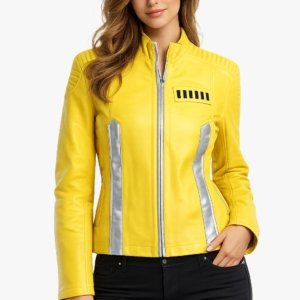 Yellow Leather Biker Jacket | Women's Slim Fit Motorcycle Jacket | Genuine Leather Moto Jacket | Handmade Yellow Leather Jacket - Image 1