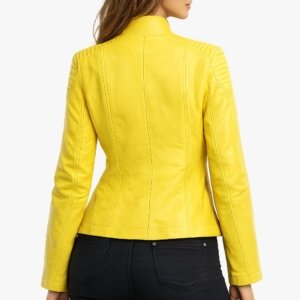 Yellow Leather Biker Jacket | Women's Slim Fit Motorcycle Jacket | Genuine Leather Moto Jacket | Handmade Yellow Leather Jacket - Image 3